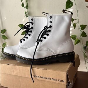 Dr. Martens White Combat Boots with Black Laces